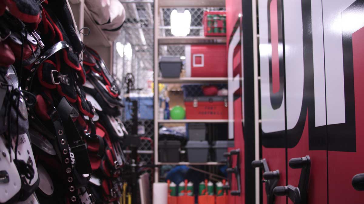 athletic storage of shoulder pads for efficient sports gear organization
