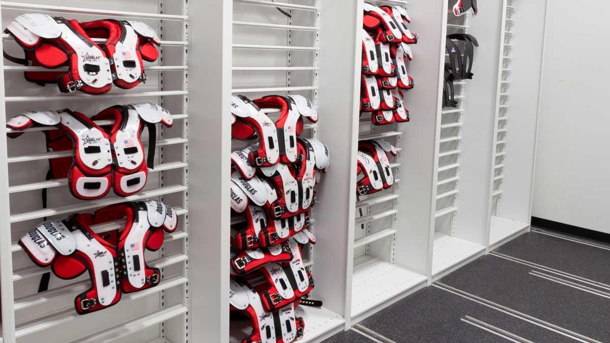 football shoulder pad racks for organized and space-efficient storage