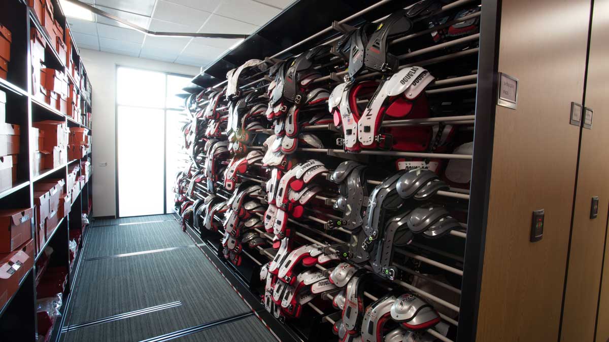 high-capacity shoulder pad racks for organized football equipment storage