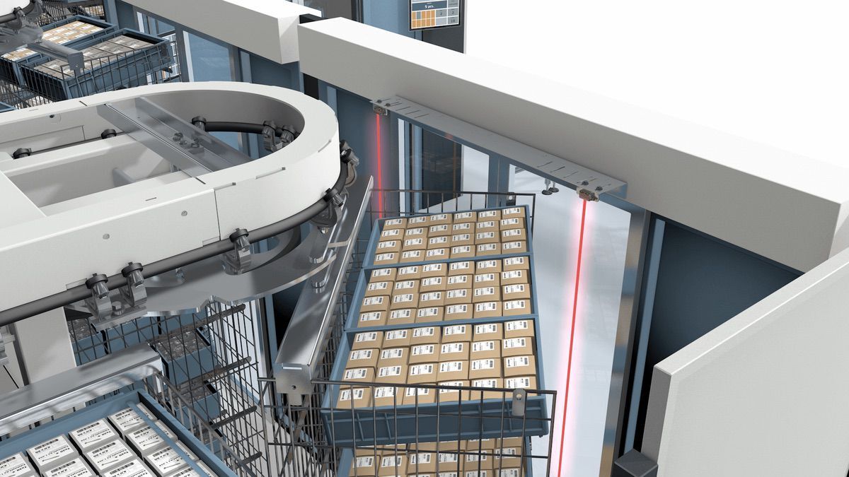Advanced pick-to-light technology integrated with a horizontal carousel system for accurate and efficient picking of barcoded inventory items in an automated warehouse