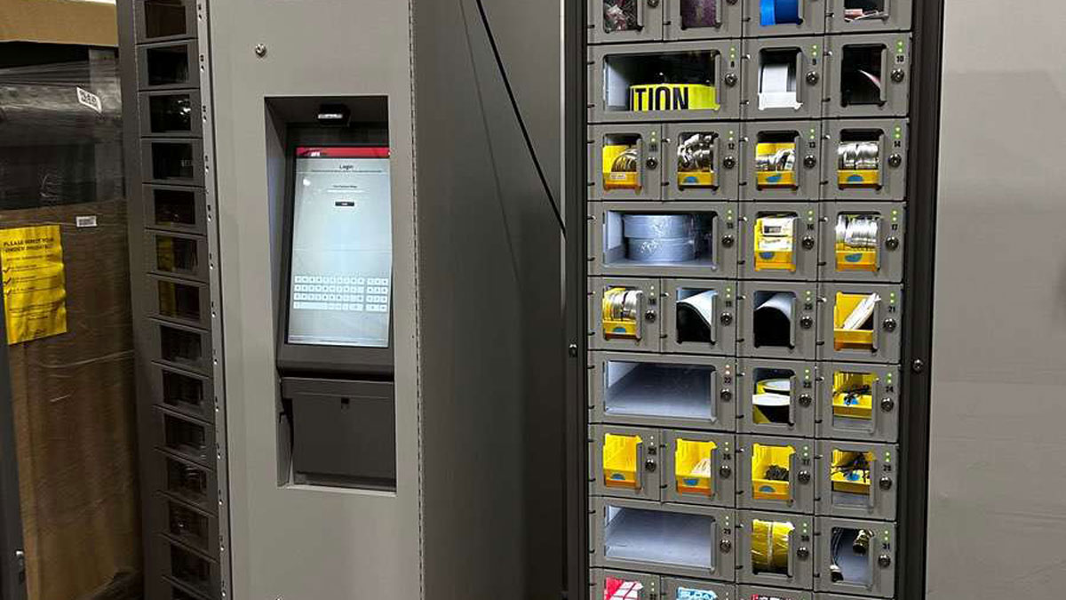 Industrial vending lockers with inventory control system for automated tool and supply management in workplaces