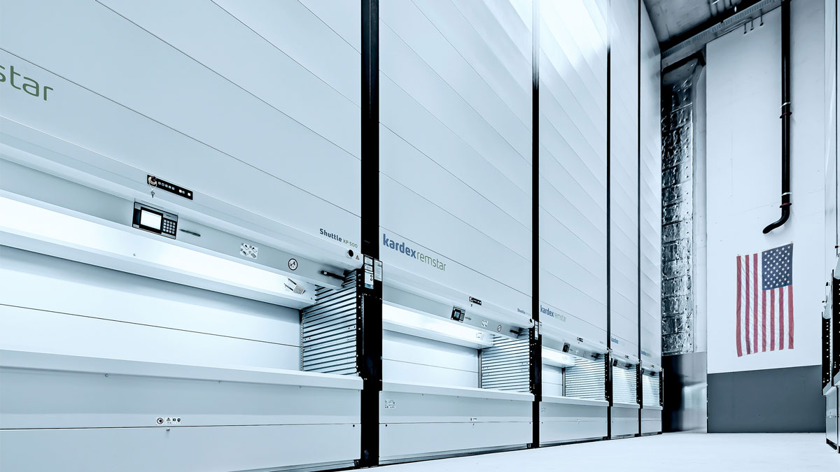 Automated storage shuttle system from Kardex for high-density parts handling