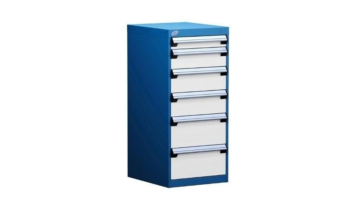 stainless steel modular drawer cabinet with four drawers.