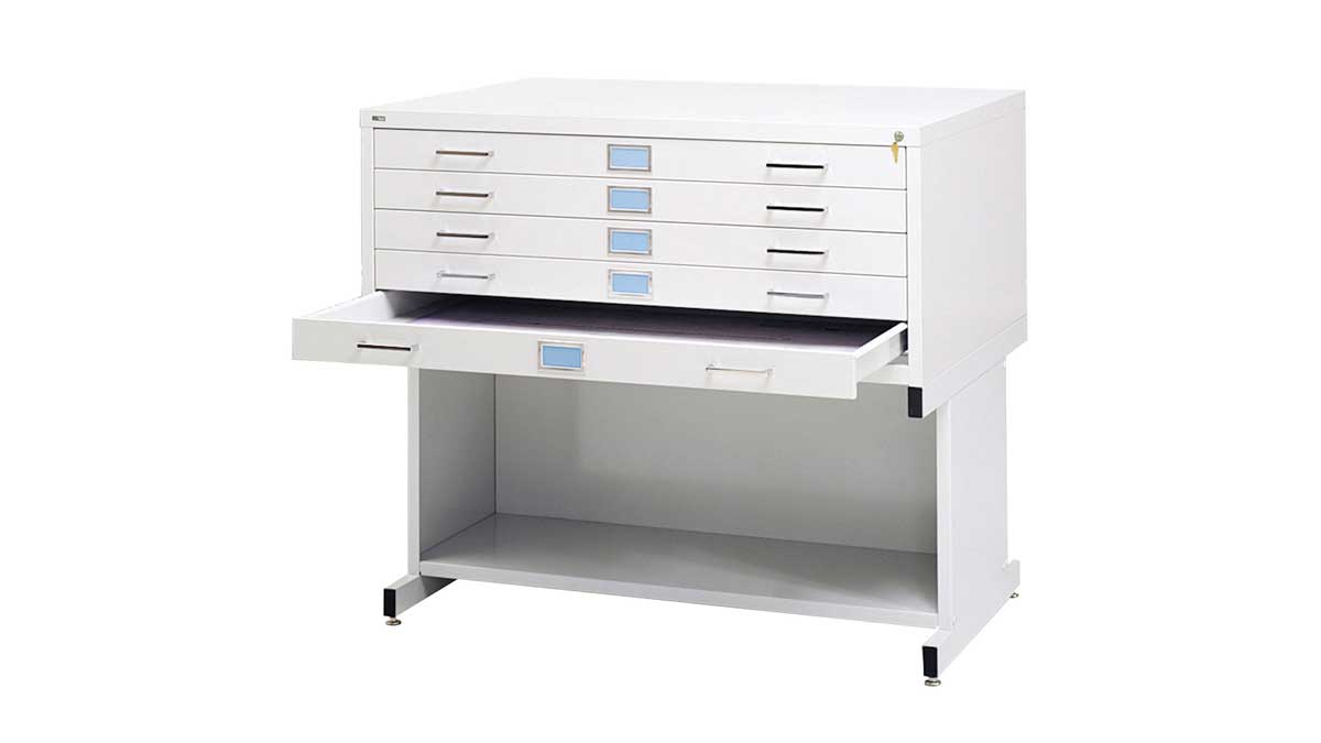 flat file cabinets for storing large documents, maps, and prints in museum collections