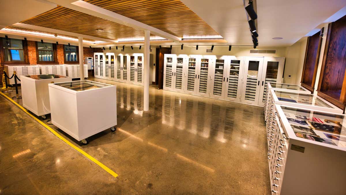 archival storage cabinets in church studio used for preserving artifacts and documents