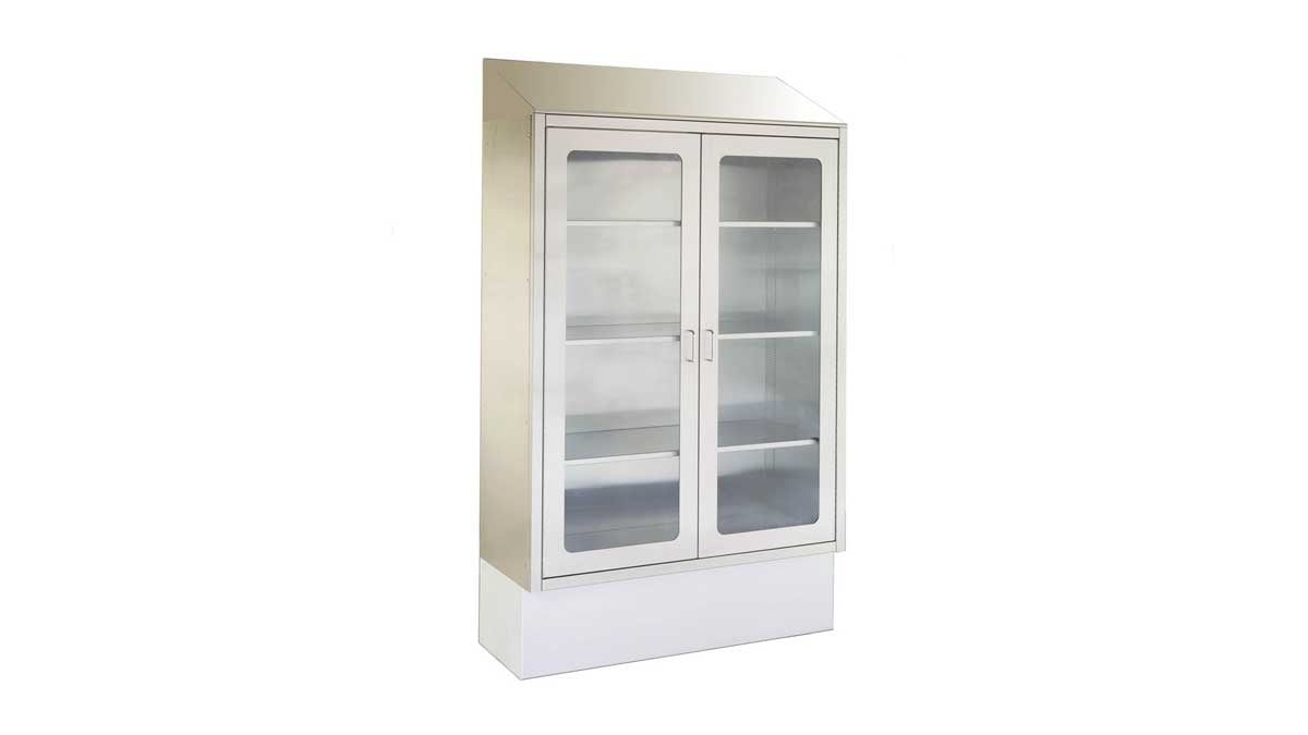 integrated workstation cabinet with canopy top and four pull-out drawers for organizing medical instruments and documents