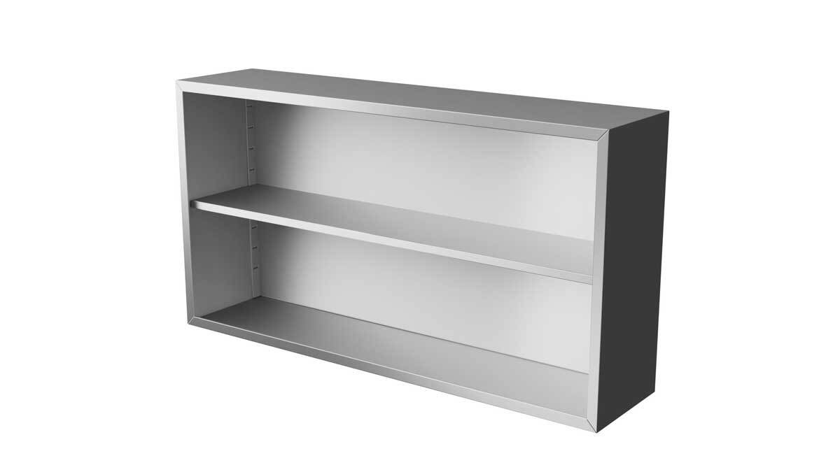 wall-mounted cabinet with two adjustable shelves providing organized storage and freeing floor space 