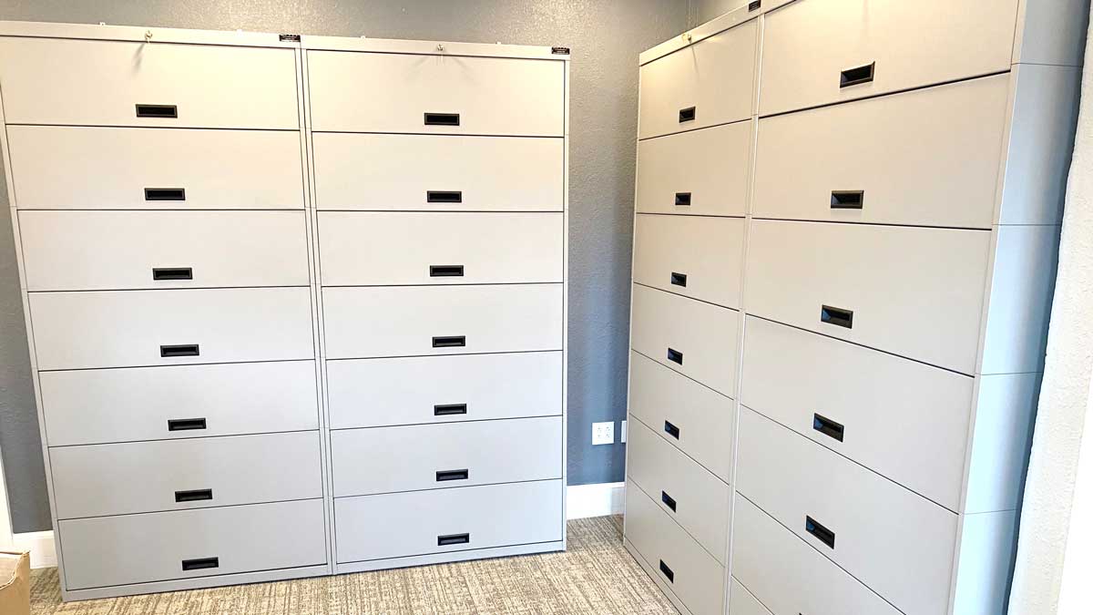 modern office file storage cabinets with multiple deep drawers for document organization and secure storage
