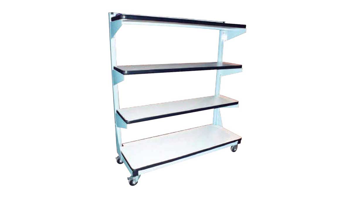 cantilever esd cart with angled shelves for efficient access and movement of sensitive equipment