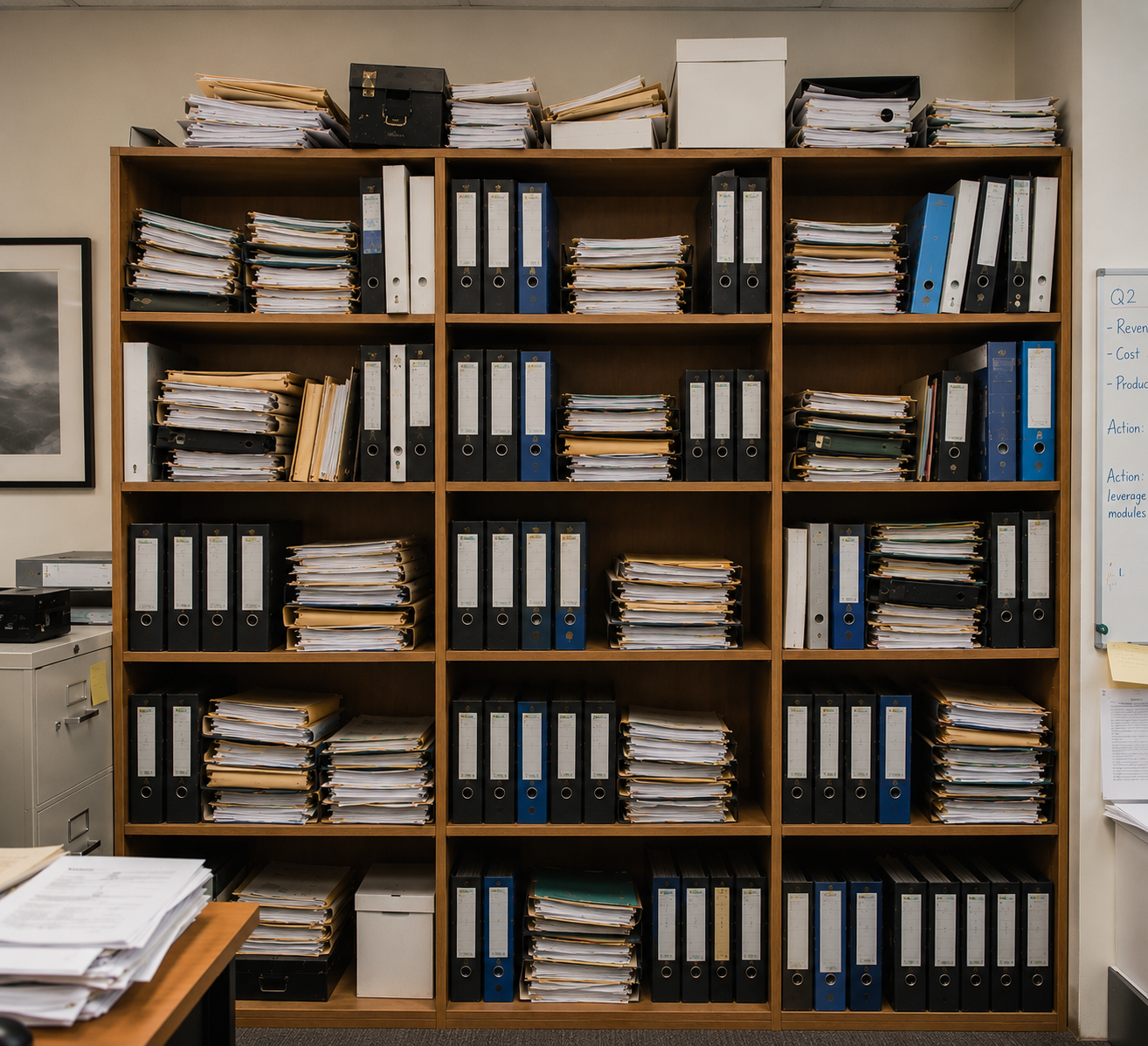 Archived HR and accounting paper records before document scanning for a regional BBQ restaurant in the Greater San Antonio area