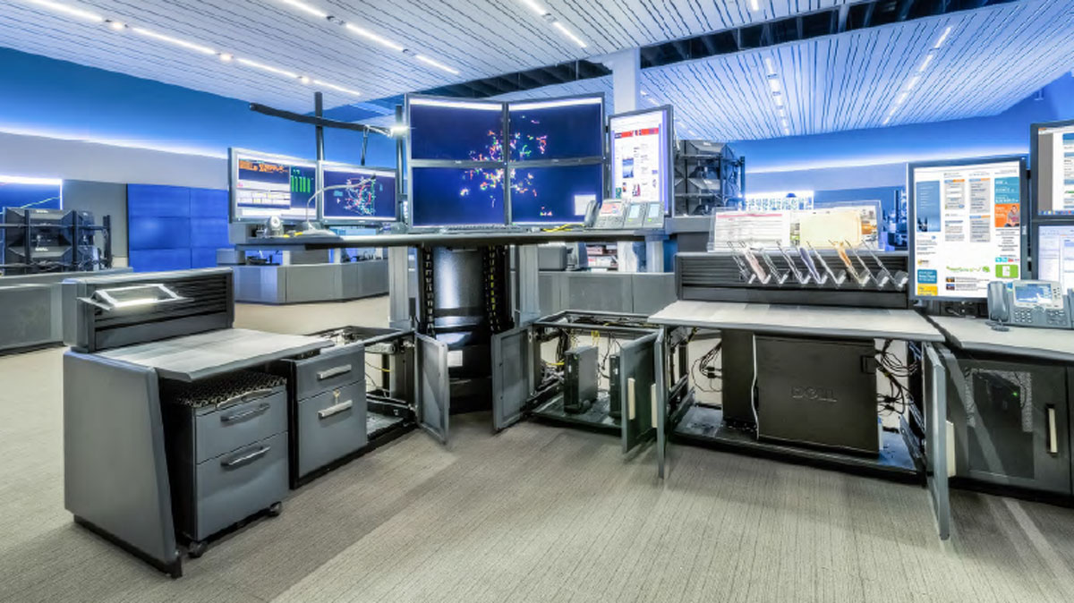 command center consoles equipped with multiple displays for advanced monitoring and streamlined communication.