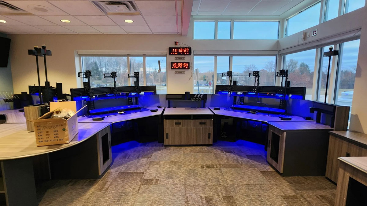 Command center desks designed for monitoring, communication, and 24-hour use