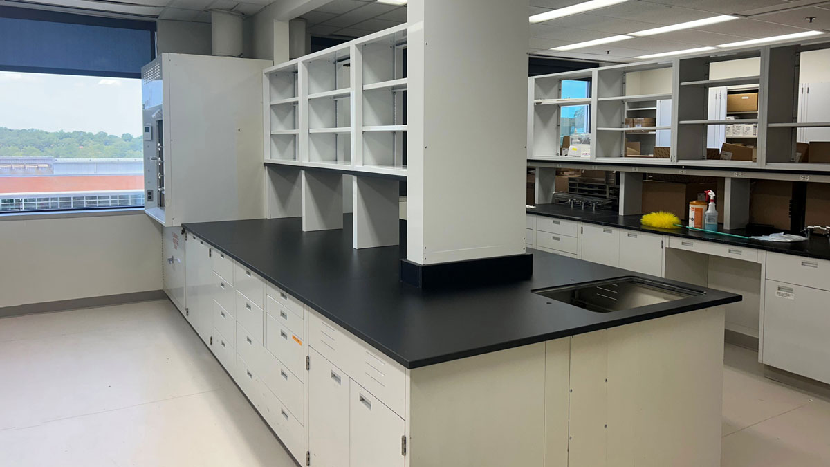 Floor plan of microbiology lab design and layout featuring efficient workflows.
