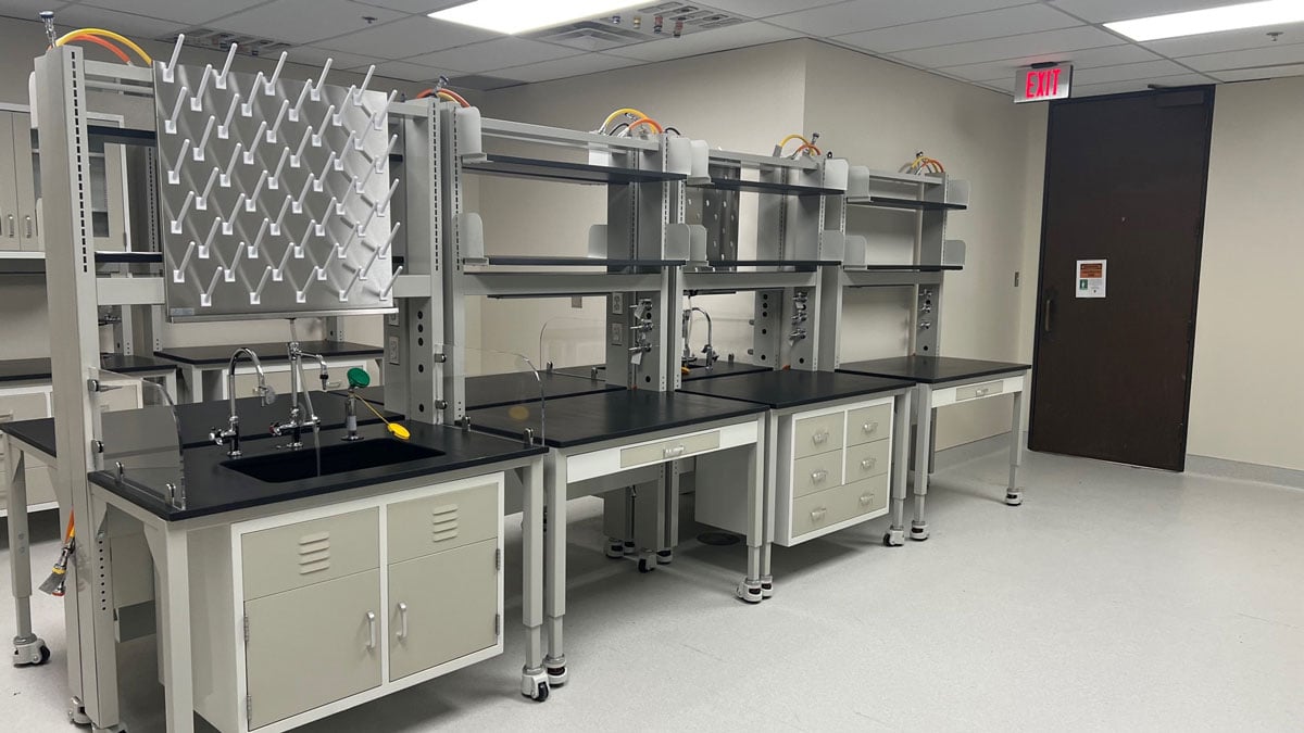 Microbiology laboratory layout floor plan highlighting casework design