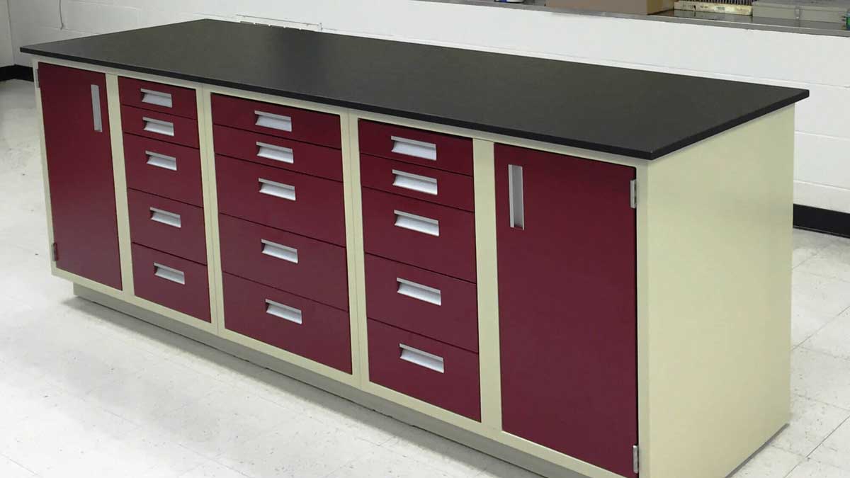 laboratory metal casework with work surfaces to support laboratory equipment needs