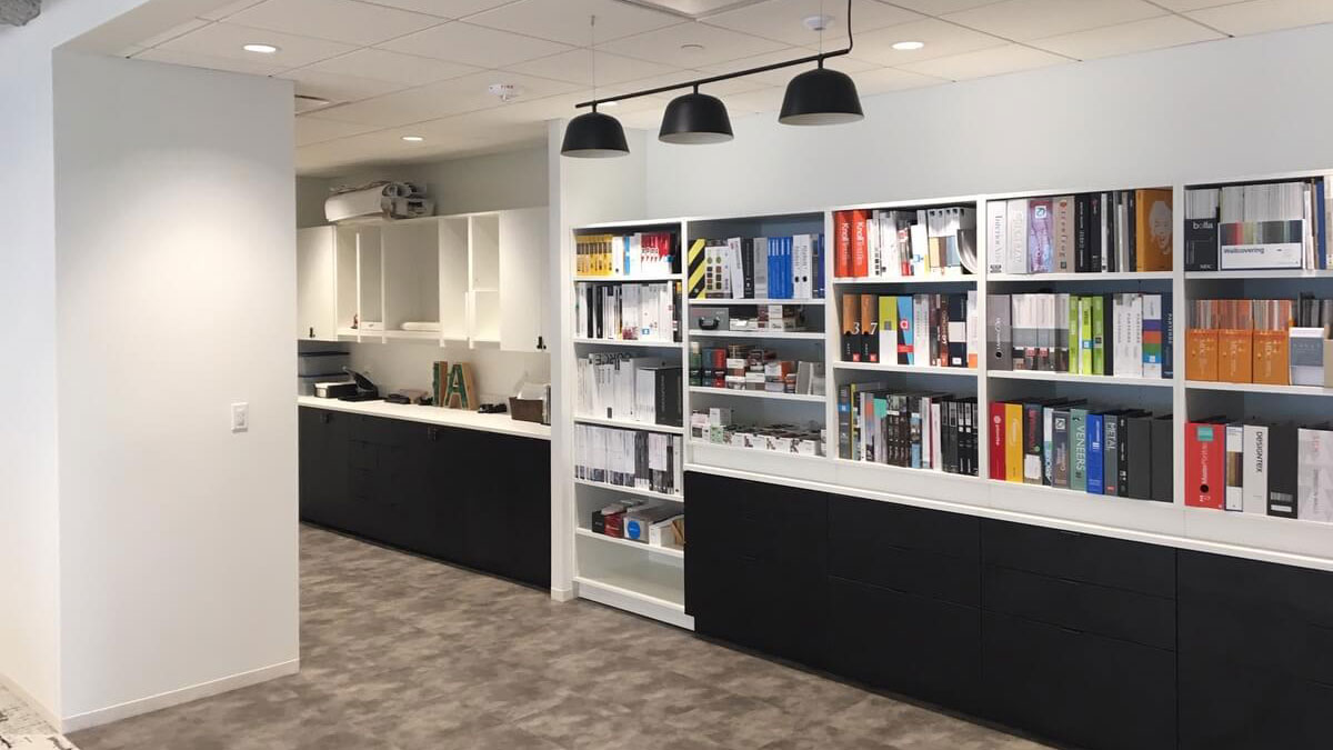 Modular millwork casework with black and white cabinetry for modern architectural sample library