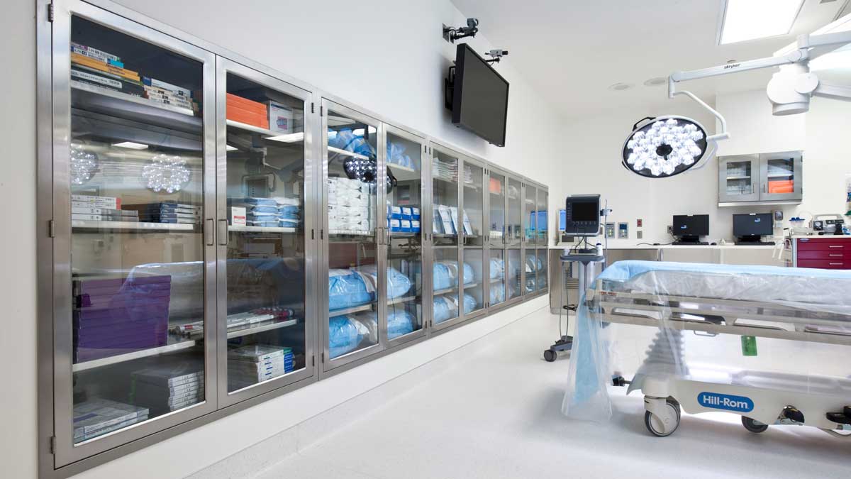 stainless steel surgery cabinets with glass doors for secure and organized storage in surgical environment