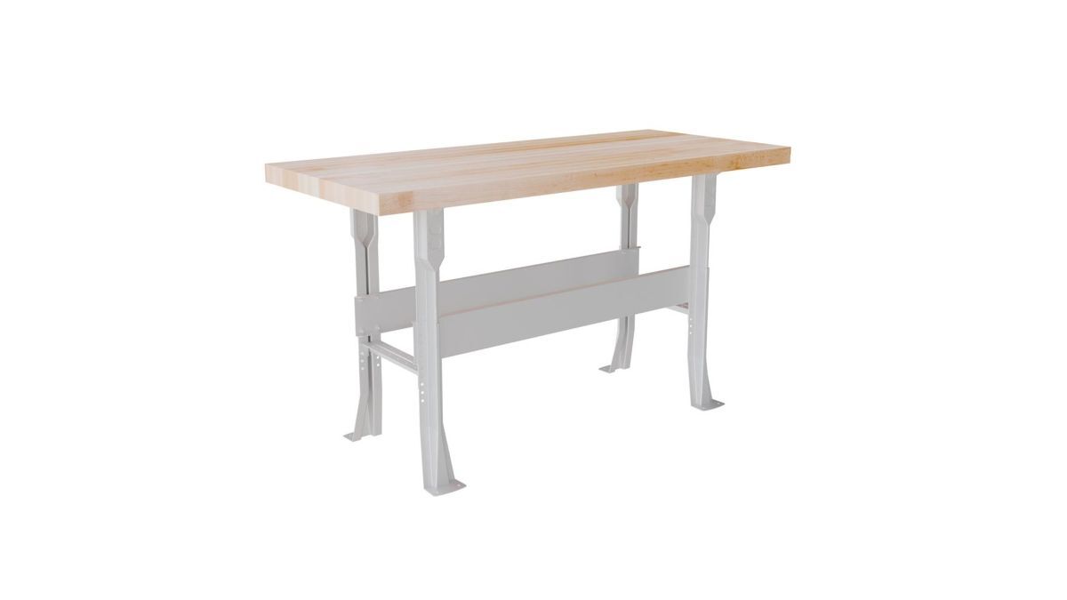 Heavy-duty steel frame lab workbench with solid maple top