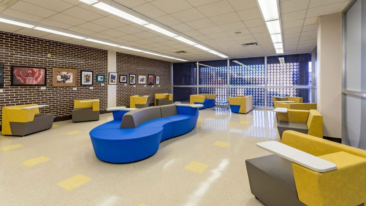 library study carrels furniture arranged in rows to create individual workspaces for focused learning