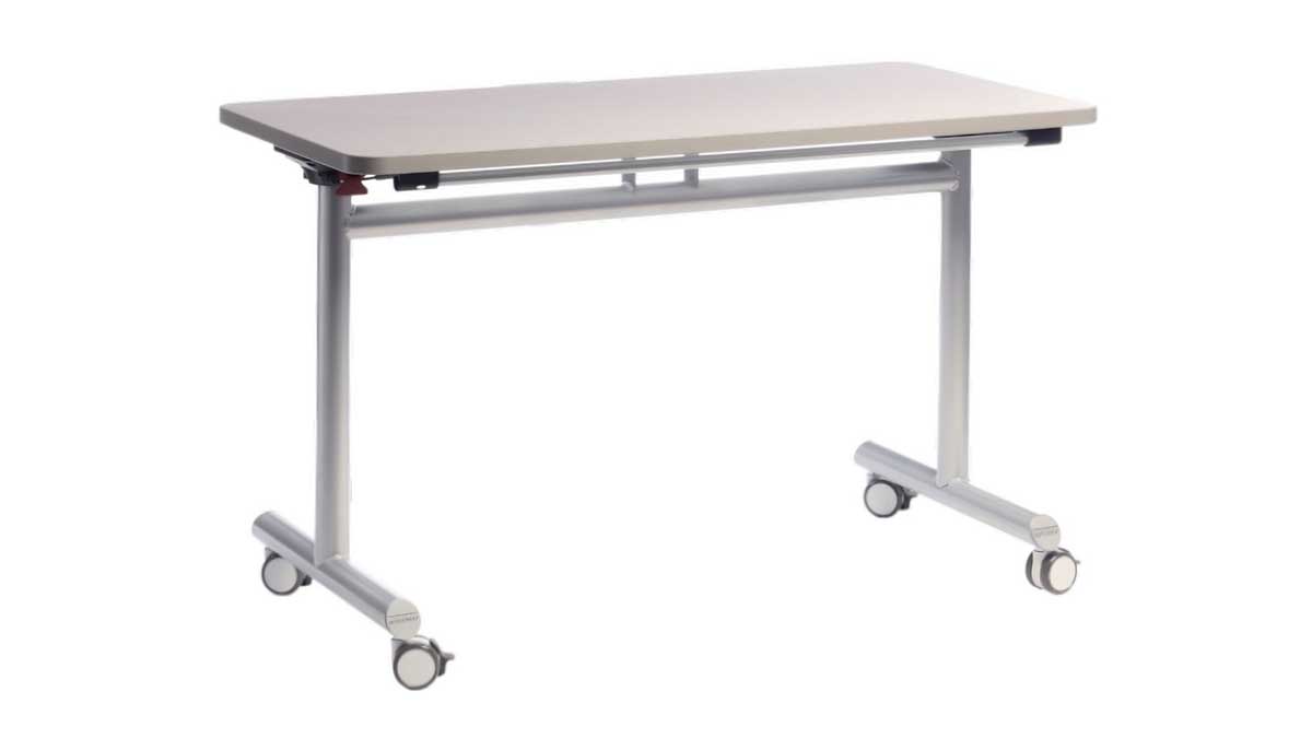 mobile flip-top training table with locking casters for quick reconfiguration in training or conference spaces