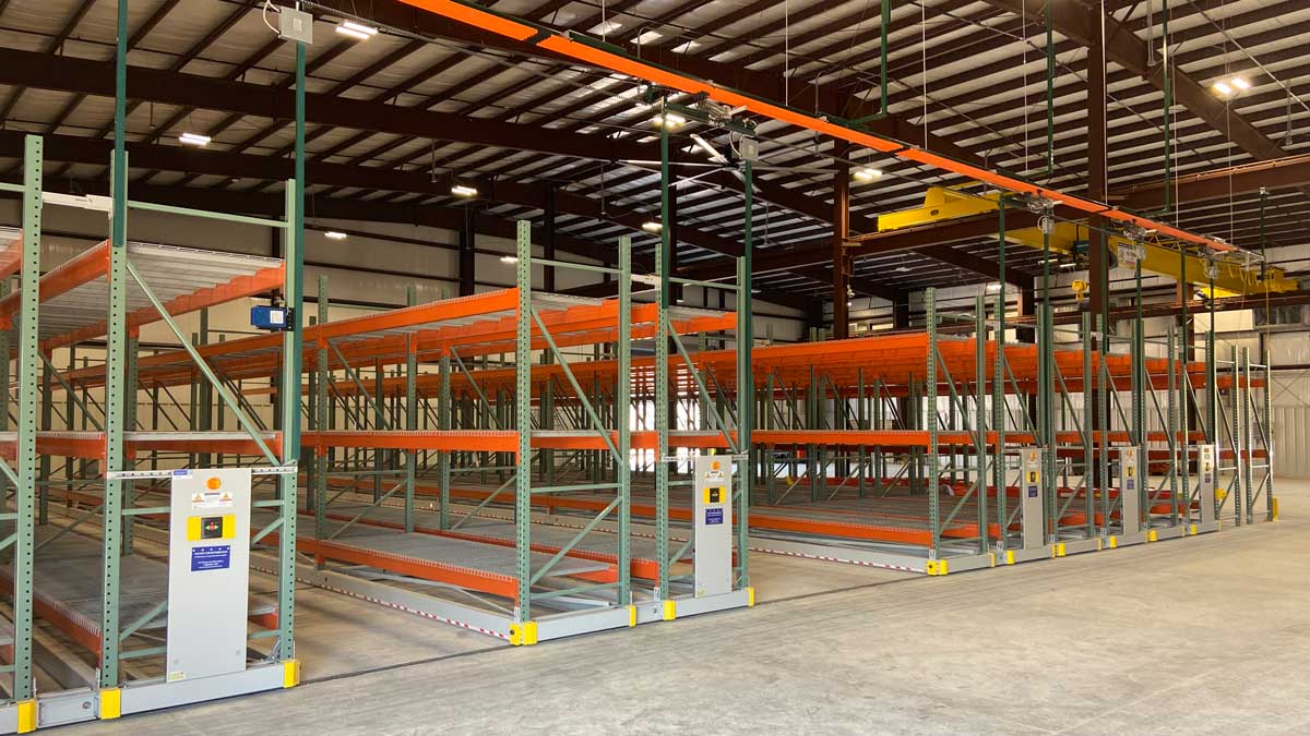 mobile pallet racking system in energy company warehouse for secure and efficient storage