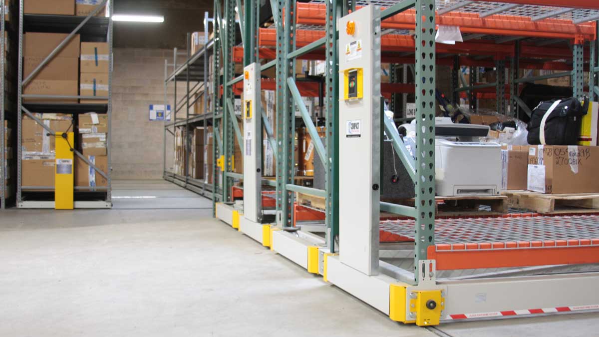 mobile pallet racking system for police department secure evidence and material storage
