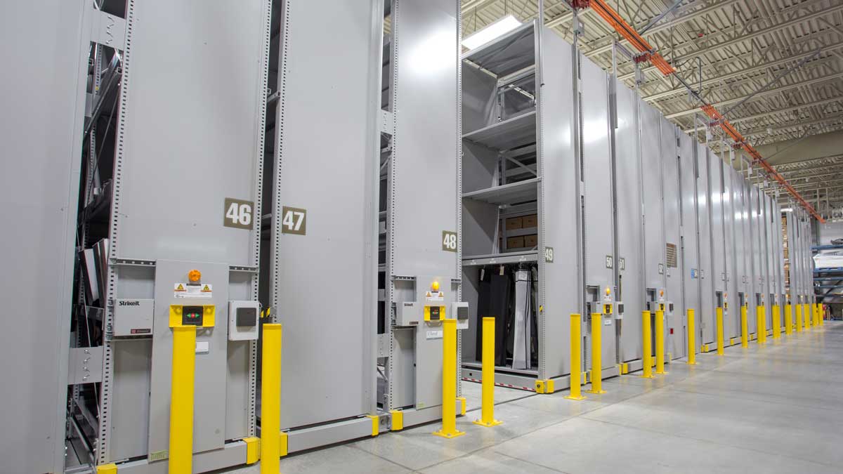 High bay shelving aisle in a warehouse