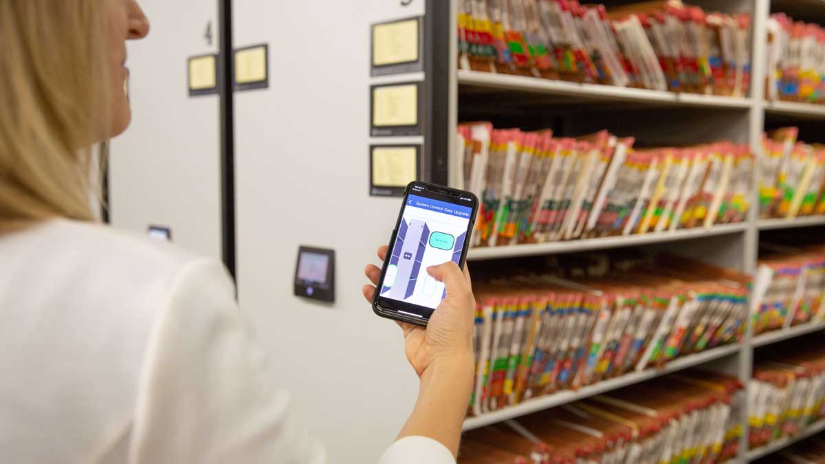 mobile shelving controlled via bluetooth app