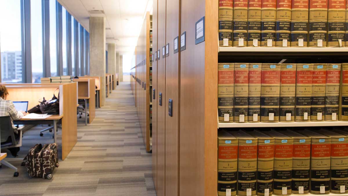compact mobile shelving storing law books in library