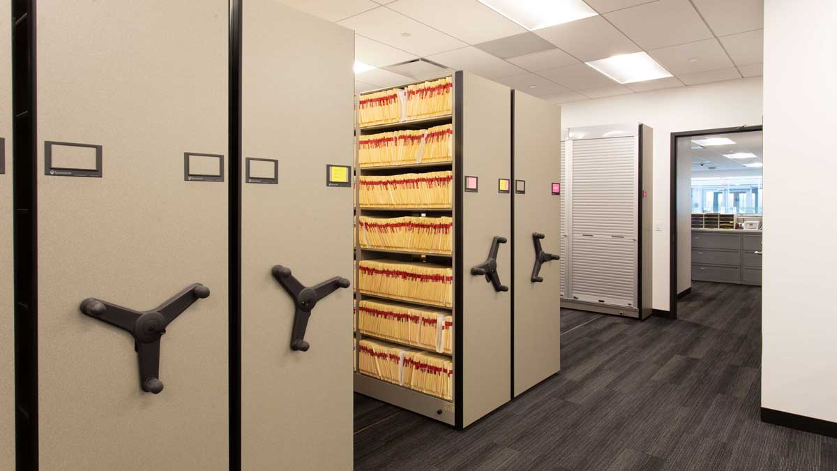 mobile shelving storing secure police department records