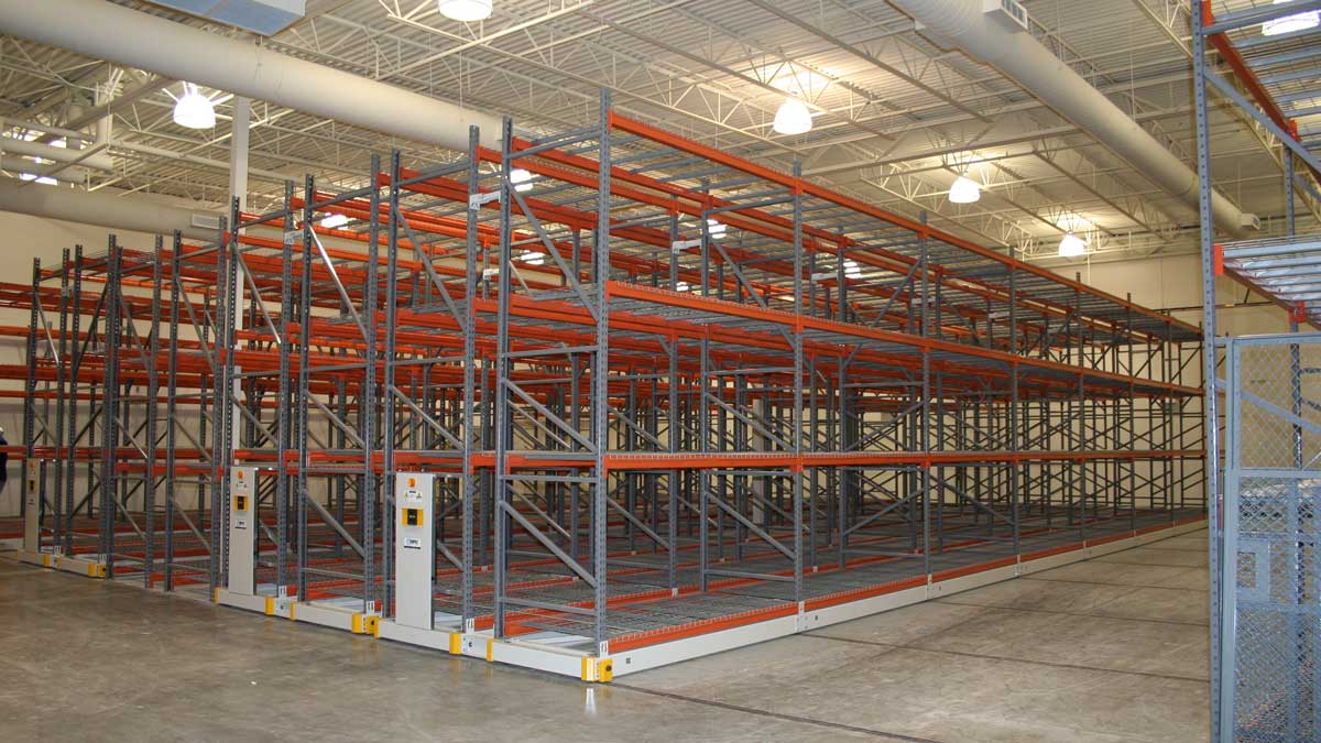 compact rolling pallet racks for high density mobile warehouse storage and increased capacity