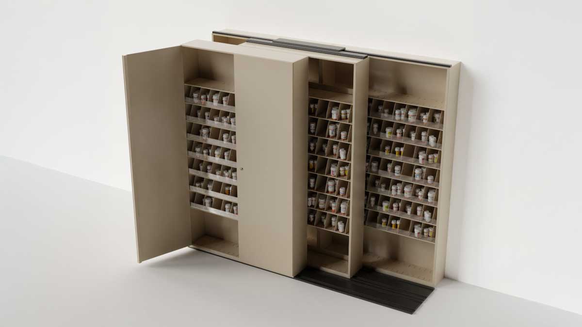 High-density sliding file cabinet system designed to store office documents in a compact footprint