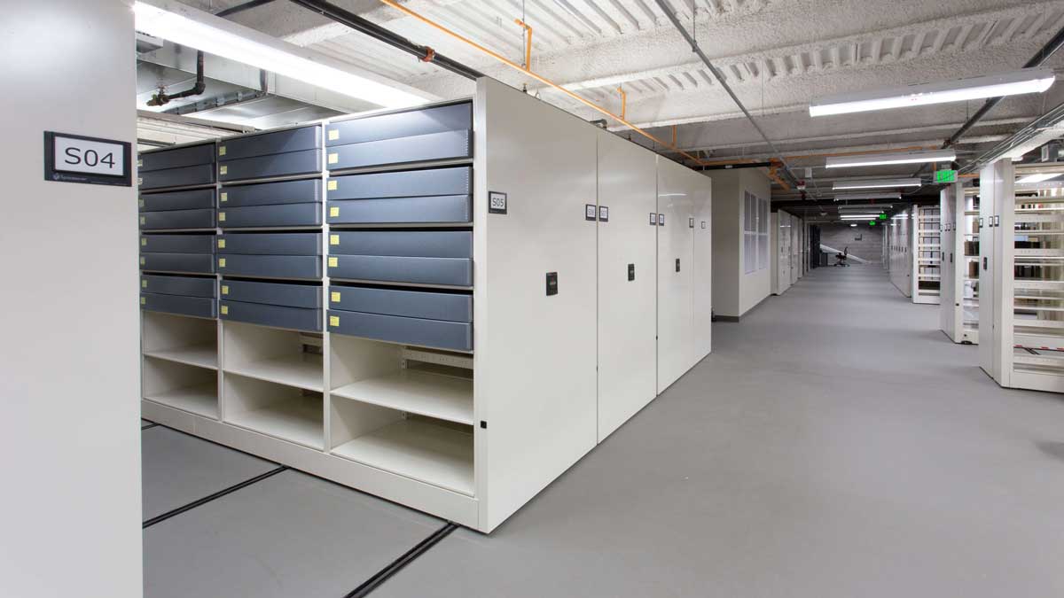 mobile high density shelving with extra wide aisle