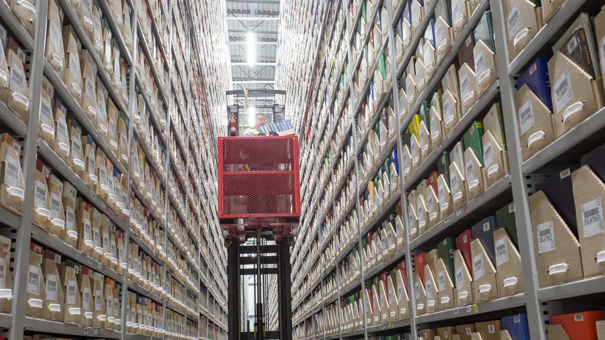 high bay shelving system for library collections and long-term book storage