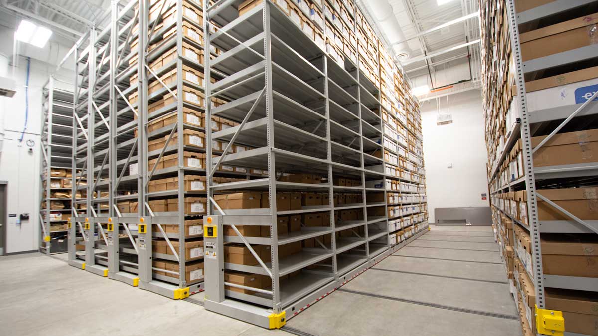 high density mobile shelving system for compact evidence storage and retrieval