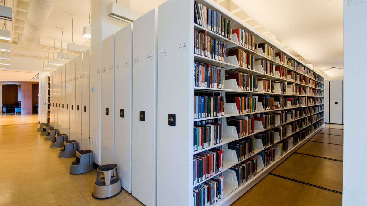 powered mobile shelving storing university book collection
