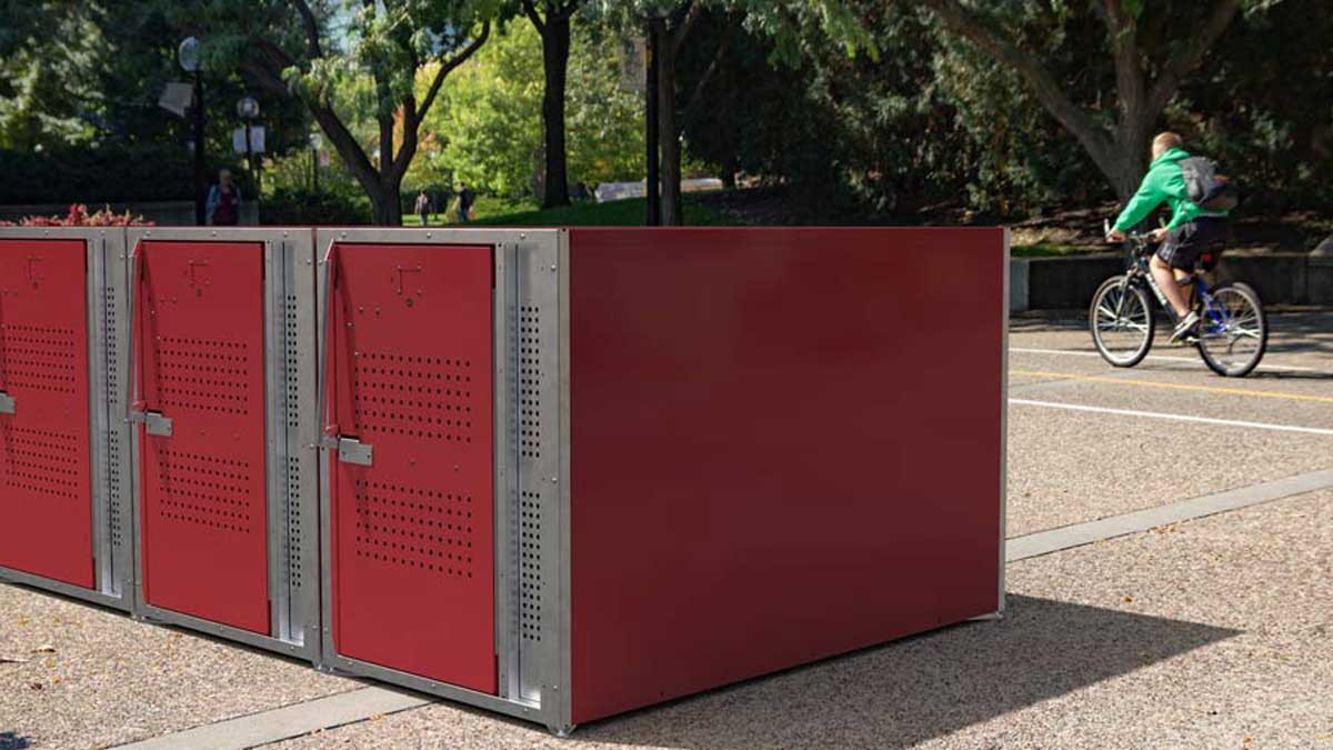 d2 series bike locker outdoor row of storage compartments for bicycle parking