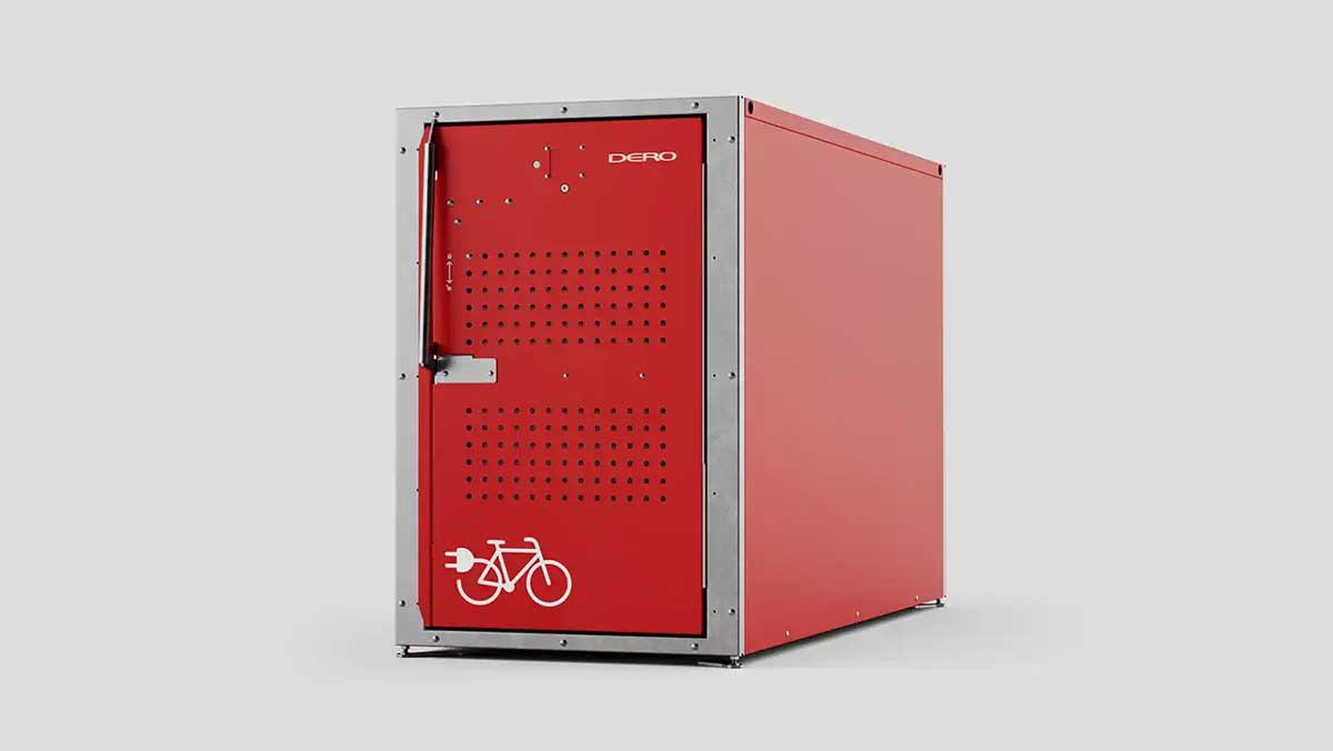 Front of single e‑bike locker with charging symbol