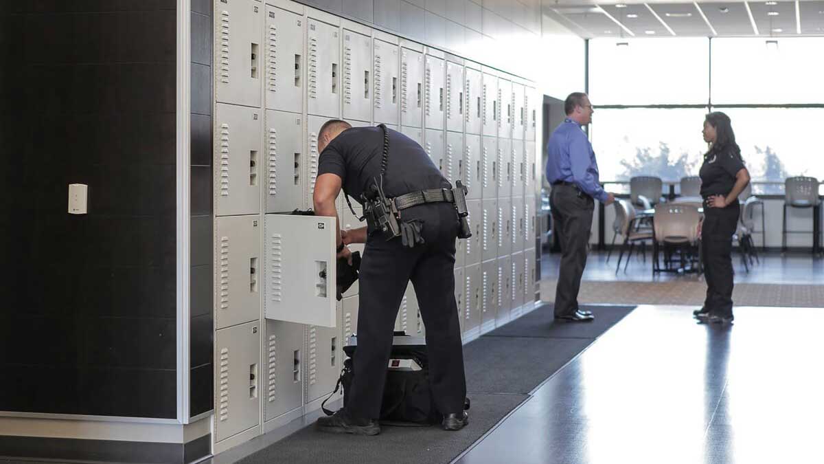 Gear lockers at Parker Police Department for secure officer equipment storage