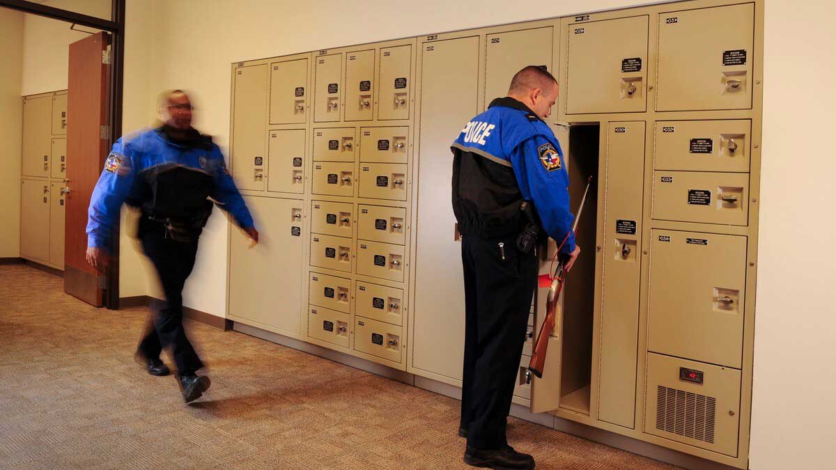 Police using temporary evidence lockers in a secure room