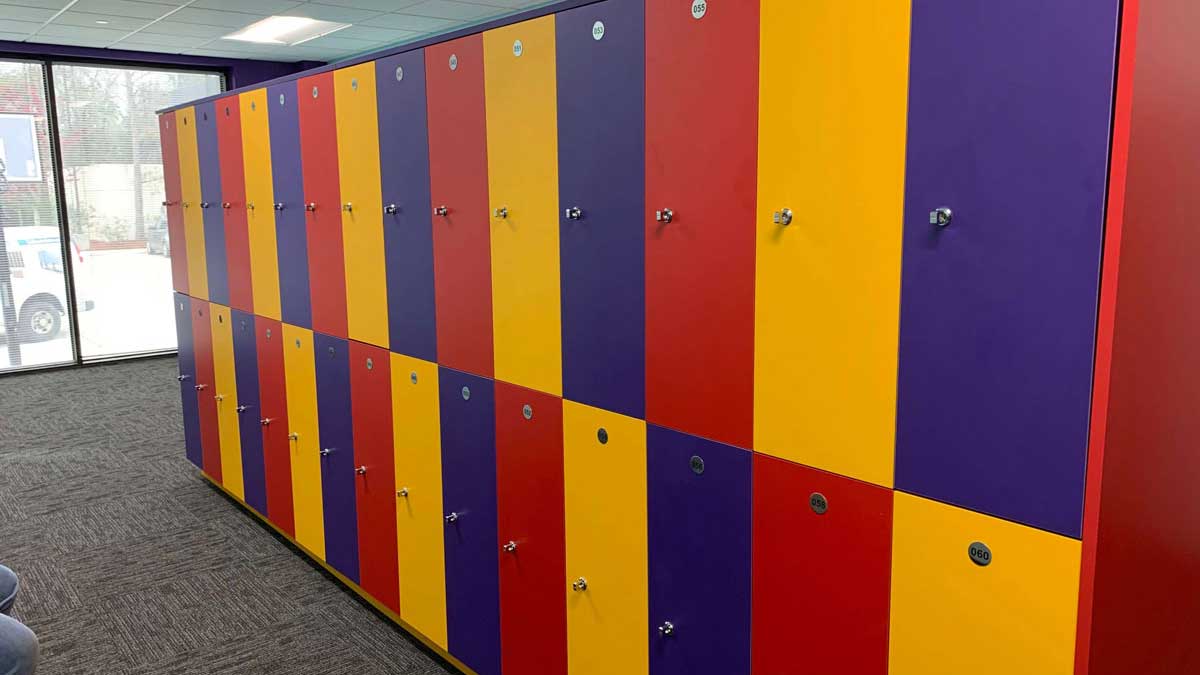 Colorful keyless lockers in fitness facility