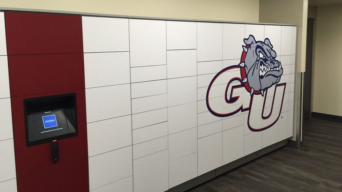 Branded Smart Locker Wall with University Bulldog Logo