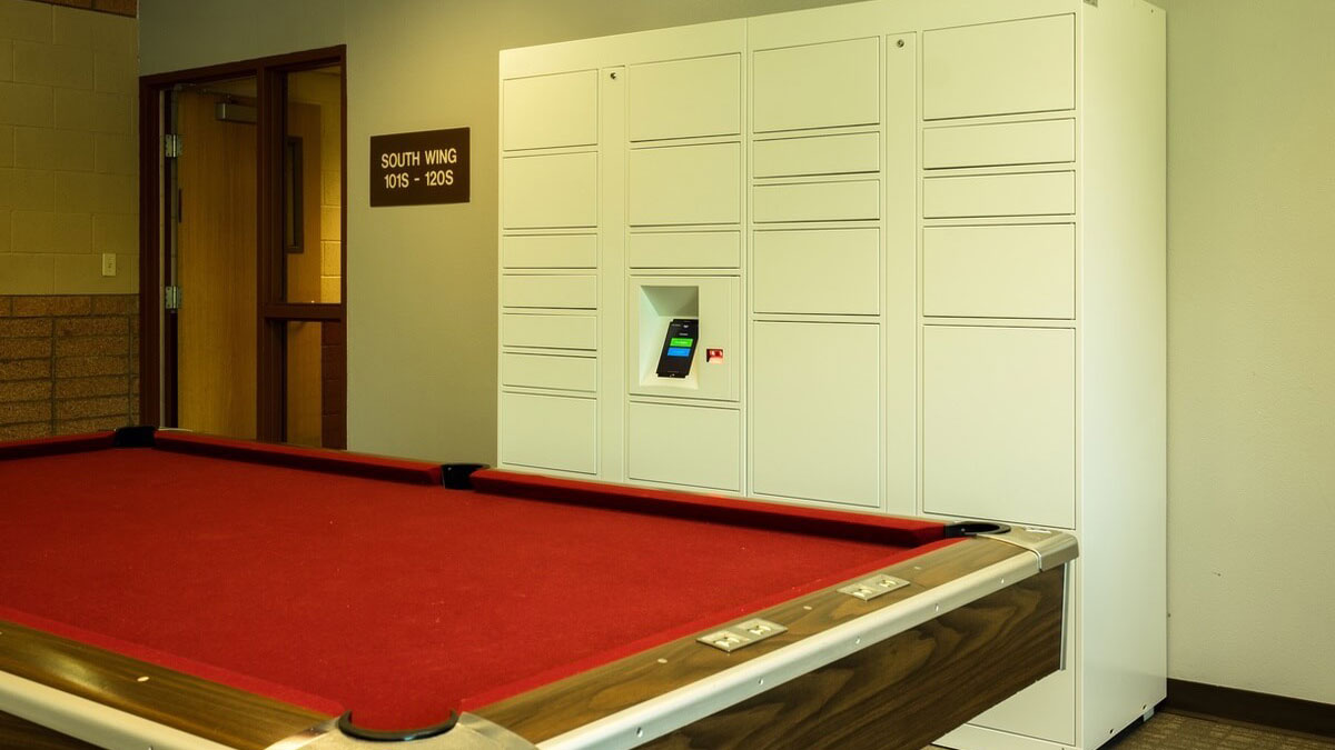 Recreational Lounge Smart Lockers by Pool Table