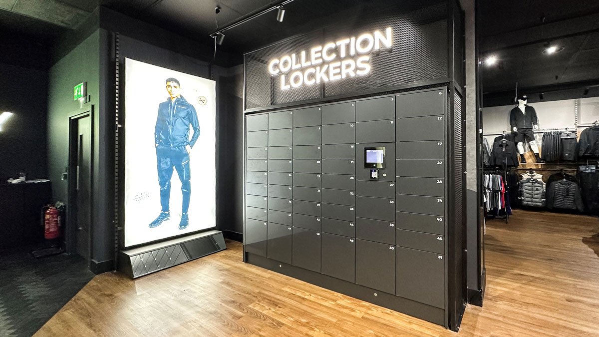 Retail order pickup lockers inside a store
