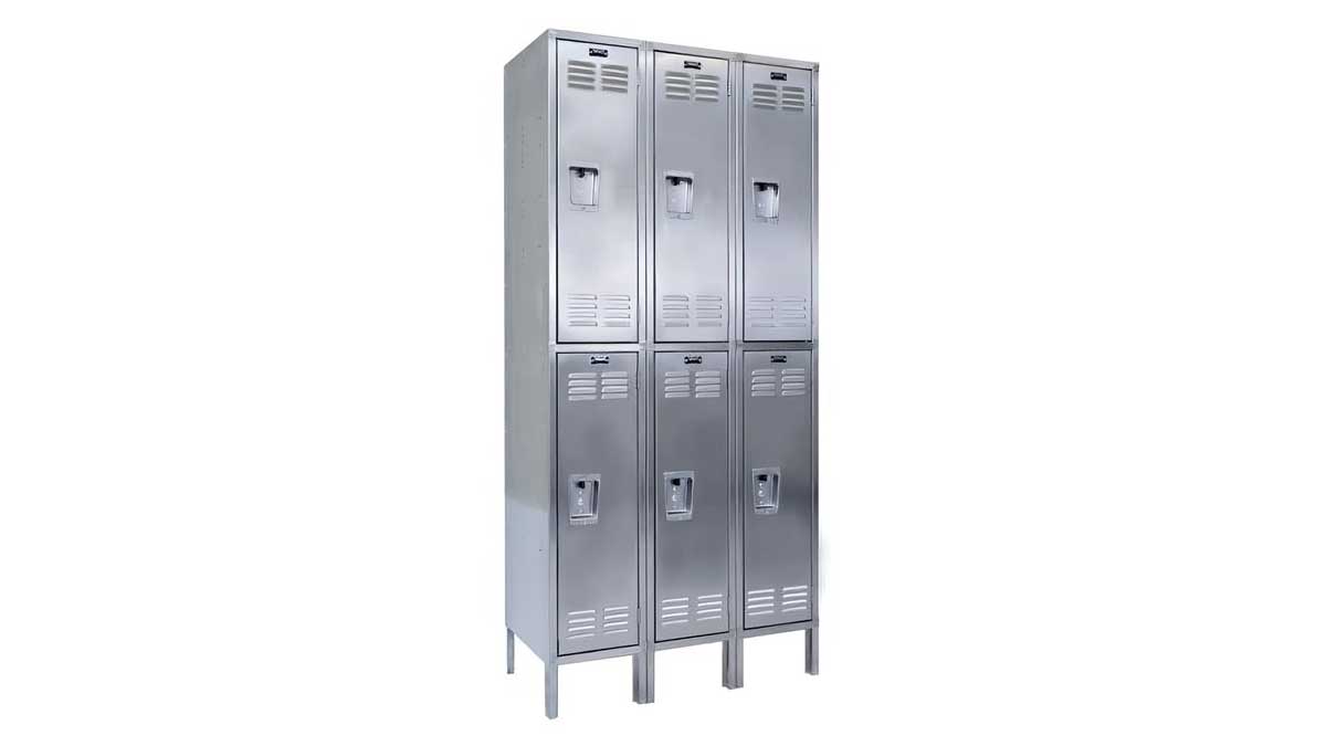 six compartment steel gym storage lockers organizing personal belongings in shared facility
