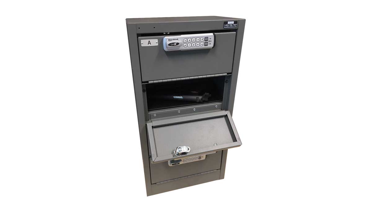 Compact pistol locker with digital keypad lock for secure handgun storage in offices or stations