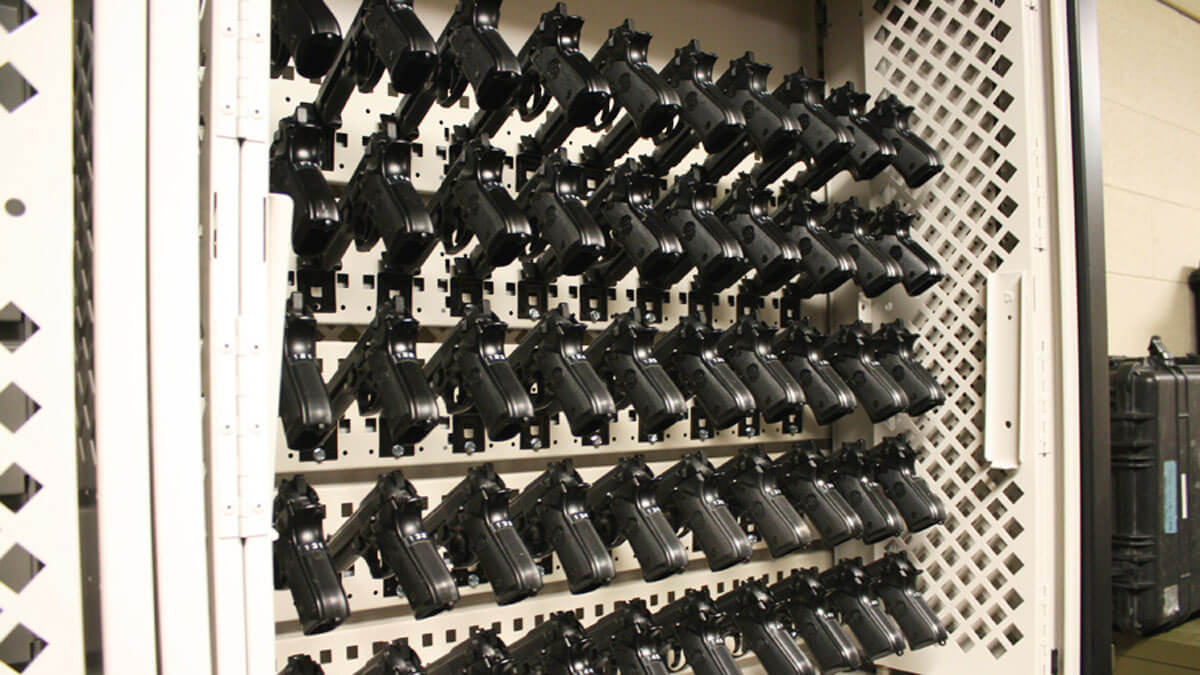 Military gun locker for safe storage of weapons and essential gear