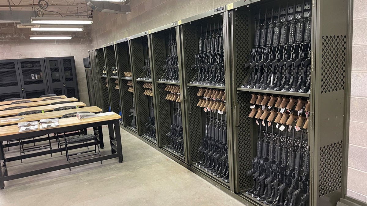 Armory cabinet designed for secure organization of firearms and tactical equipment