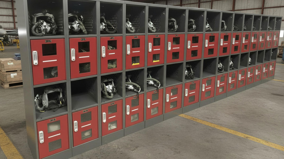 Flight gear locker two tier for helmet and equipment storage