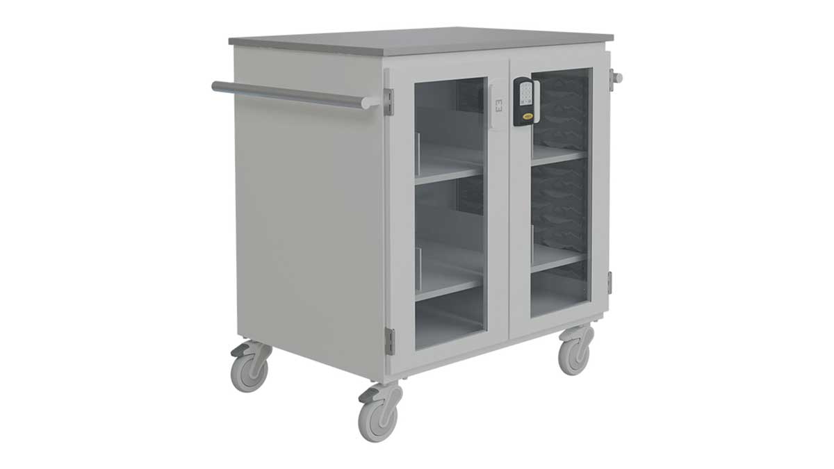 mobile medical storage cabinet with adjustable shelving and secure storage compartments
